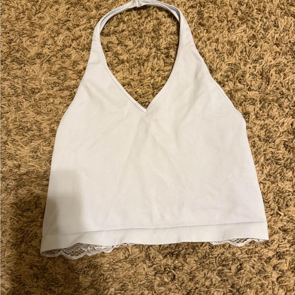 Baby blue Halter Top with Lace Trim